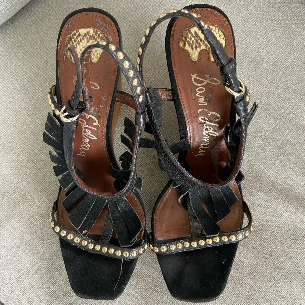 Sam Edelman Black and Tan Wedge Sandals